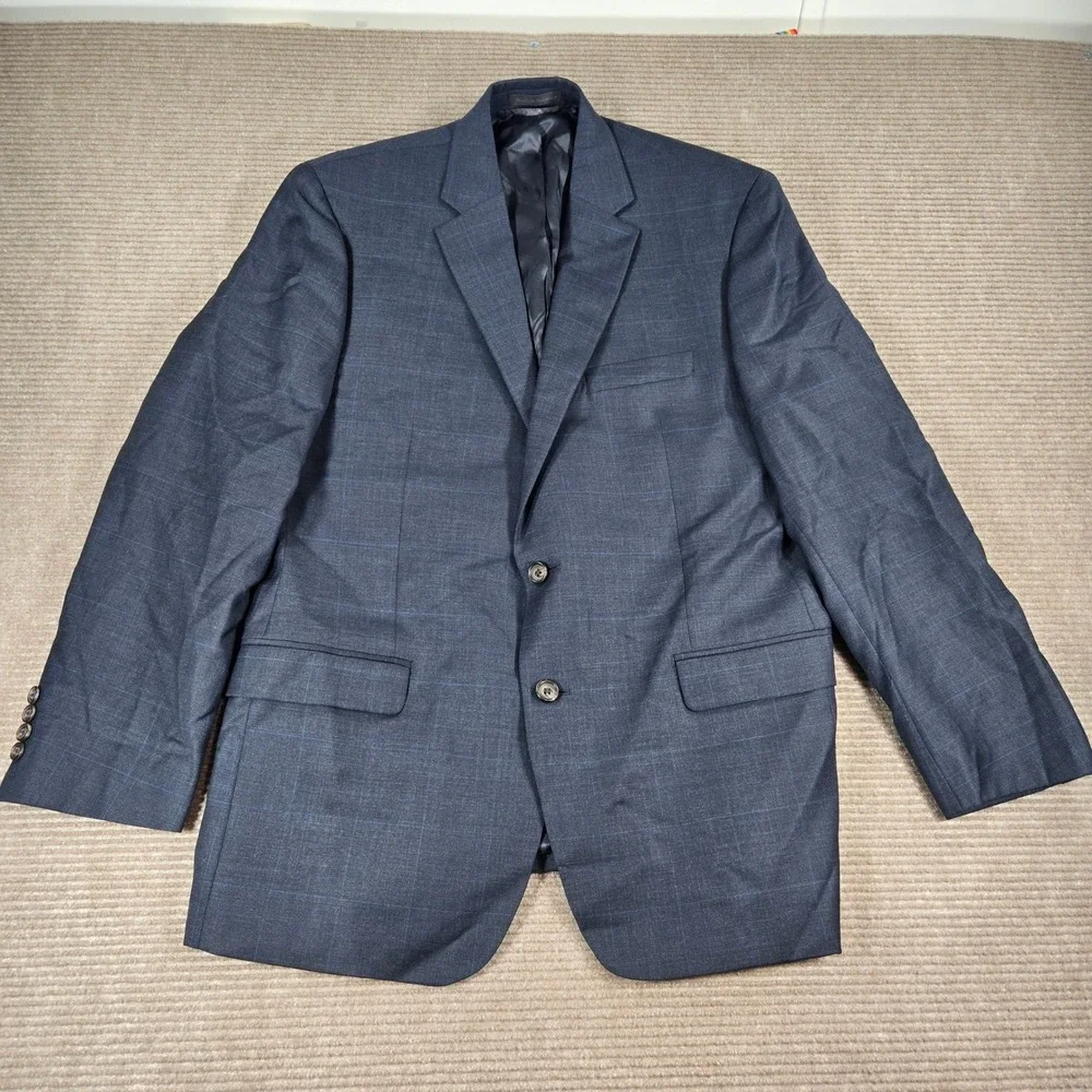 Lauren Ralph Lauren Mens 42R 38x29 Blue Windowpane‎ Check 100% Wool Suit